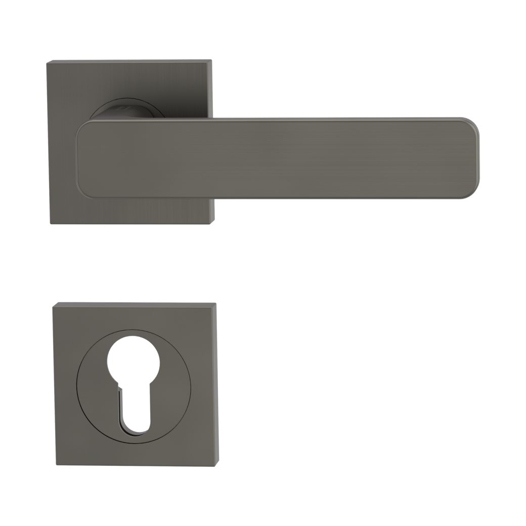 MINIMAL MODERN door handle set Screw-on sys.GK4 straight-edged escut. Profile cylinder cashmere grey