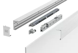 The illustration shows the Softclose of the sliding door system Planeo 120 by Griffwerk in detail