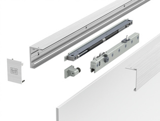 The illustration shows the Softclose of the sliding door system Planeo 120 by Griffwerk in detail