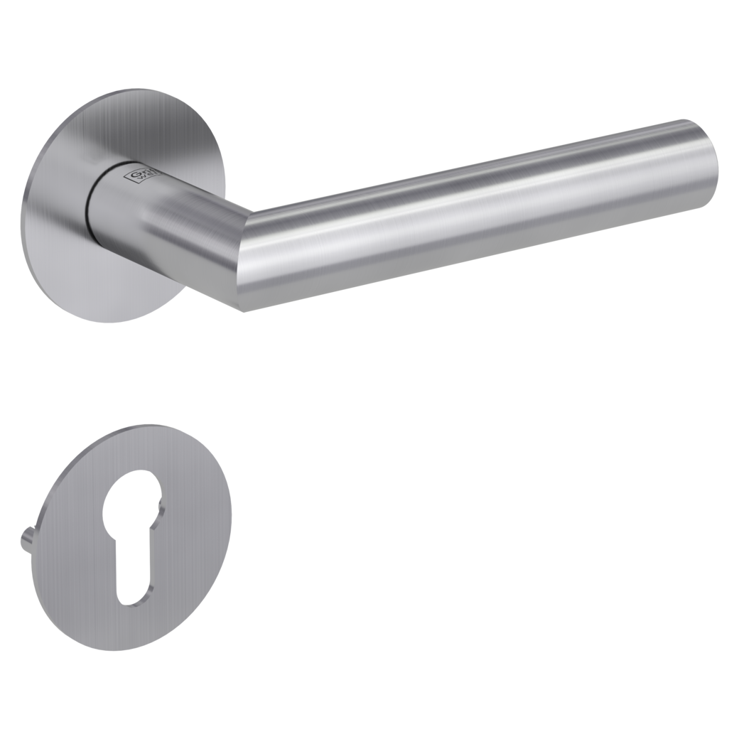 LUCIA PIATTA S door handle set Flat escutcheons round Satin stainless steel profile cylinder