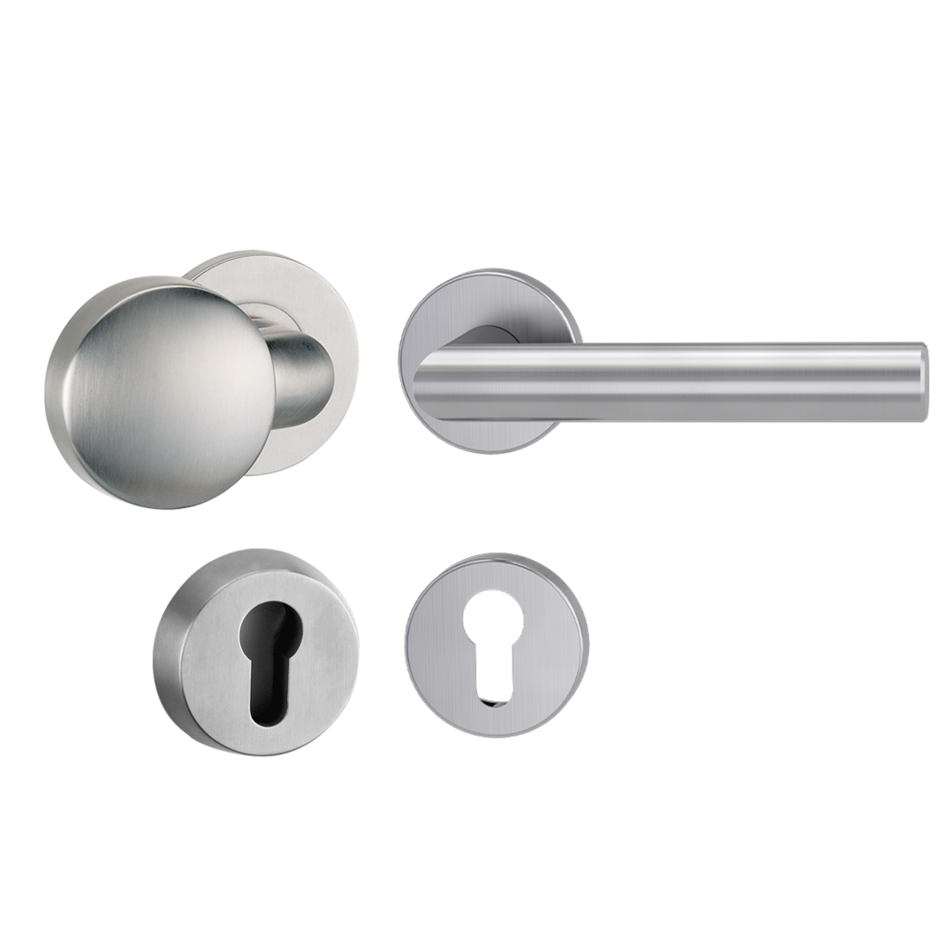 security rose set with knob R1 euro profile 38-50mm brushed steel handle LUCIA PROF