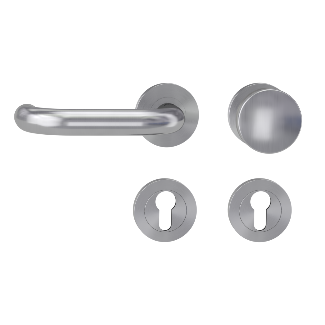 knob handle rose set ALESSIA PROF screw on cl4 rose set round knob R2 brushed steel L