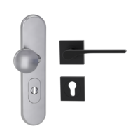 Silhouette product image in perfect product view shows the Griffwerk security combi set TITANO_882 in the version cylinder cover, square, brushed steel, clip on with the door handle LEAF LIGHT GSC
