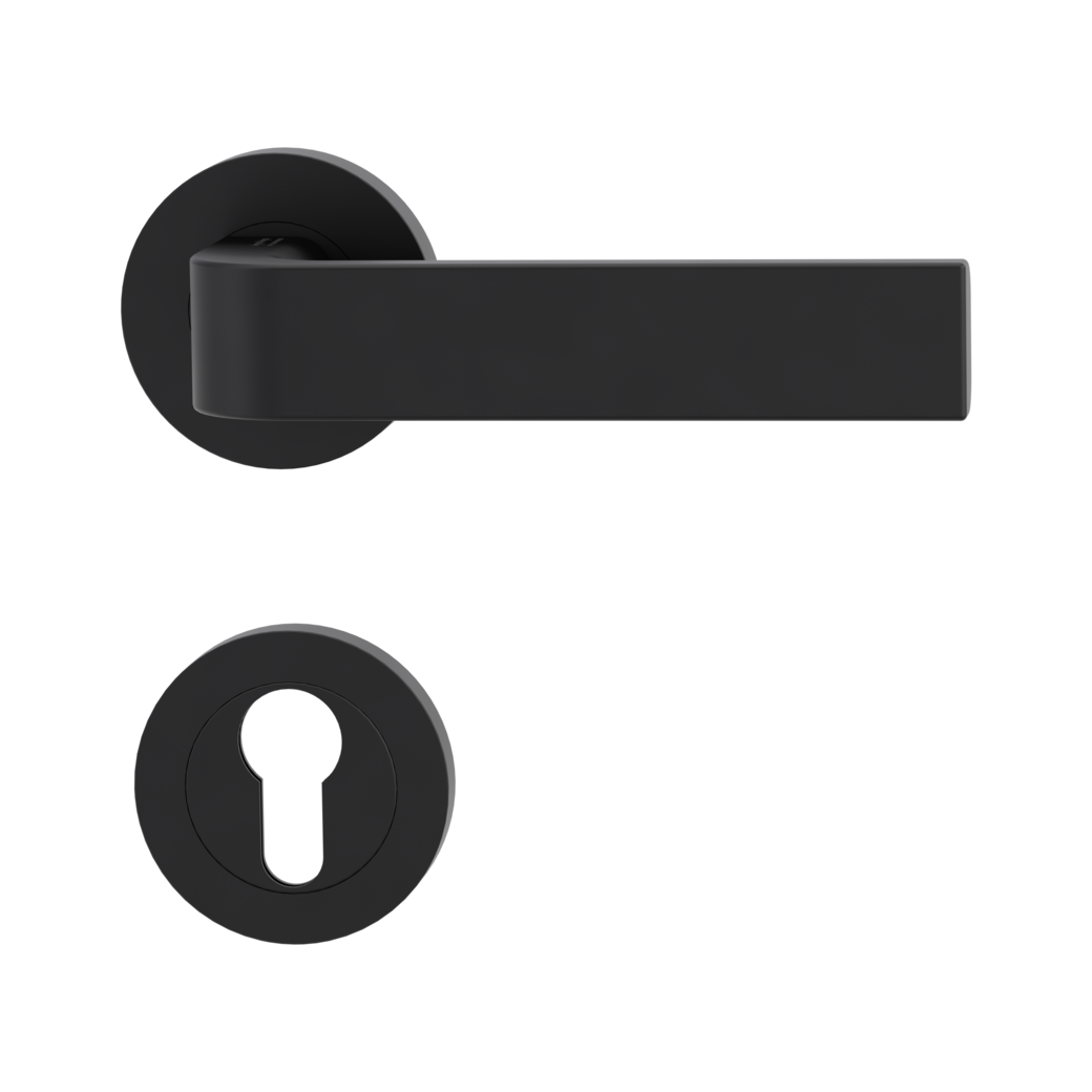 GRAPH door handle set Screw-on system GK4 round escutcheons Profile cylinder graphite black
