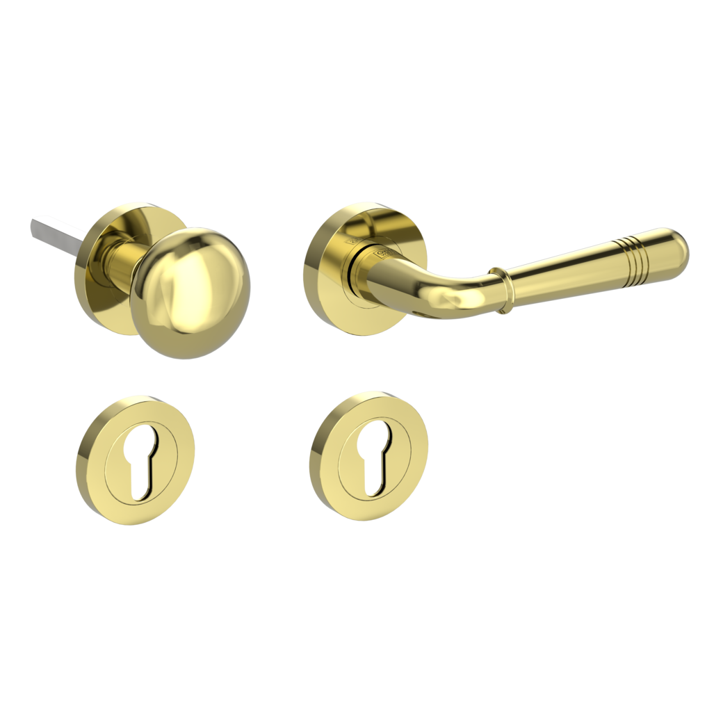 knob handle rose set FABIA screw on cl4 rose set round knob R21 brass look R