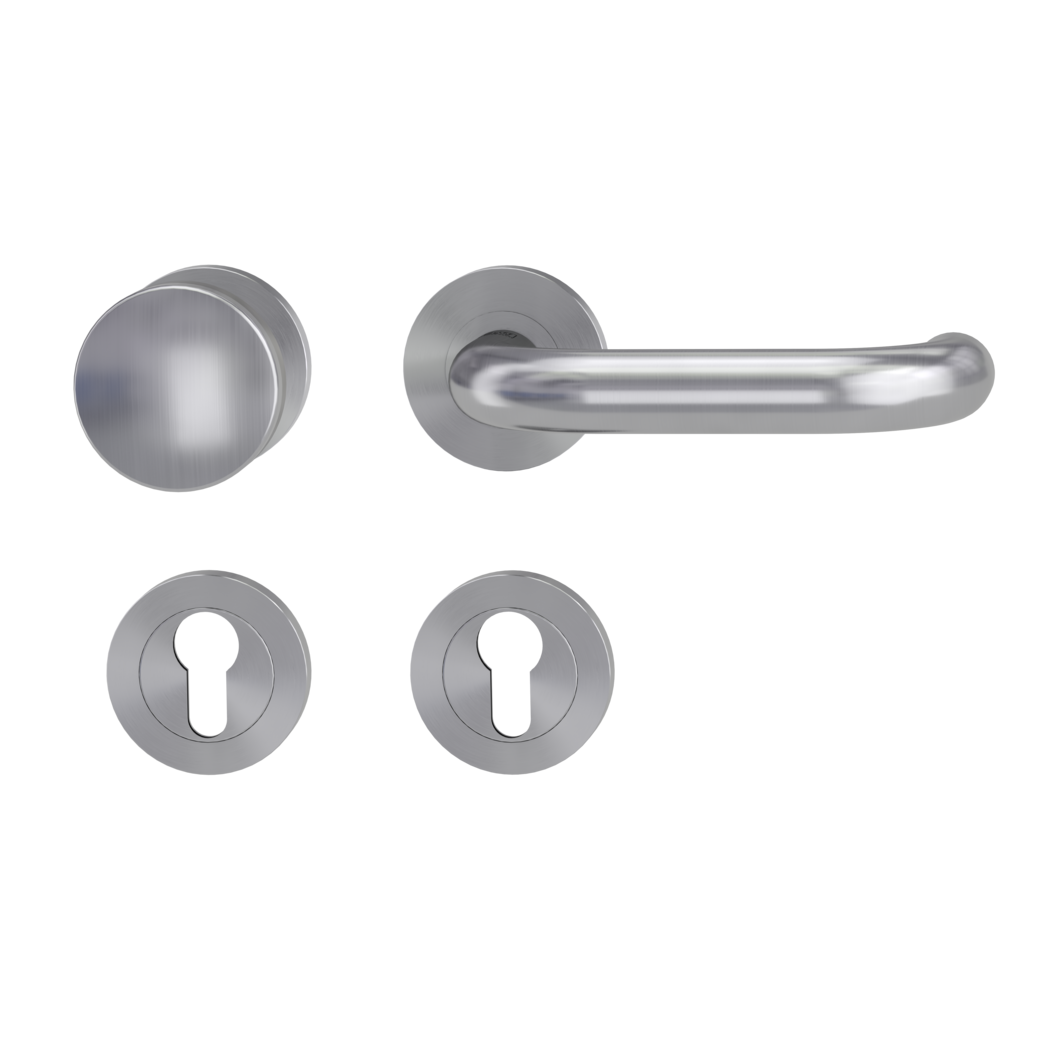 knob handle rose set ALESSIA PROF screw on cl4 rose set round knob R2 brushed steel R