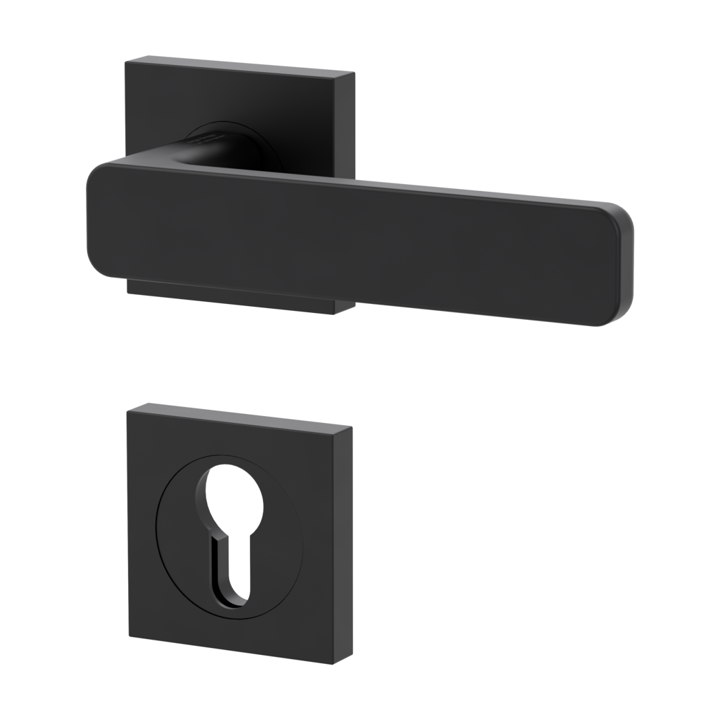 MINIMAL MODERN door handle set Screw-on sys.GK4 straight-edged escut. Profile cylinder graphite black