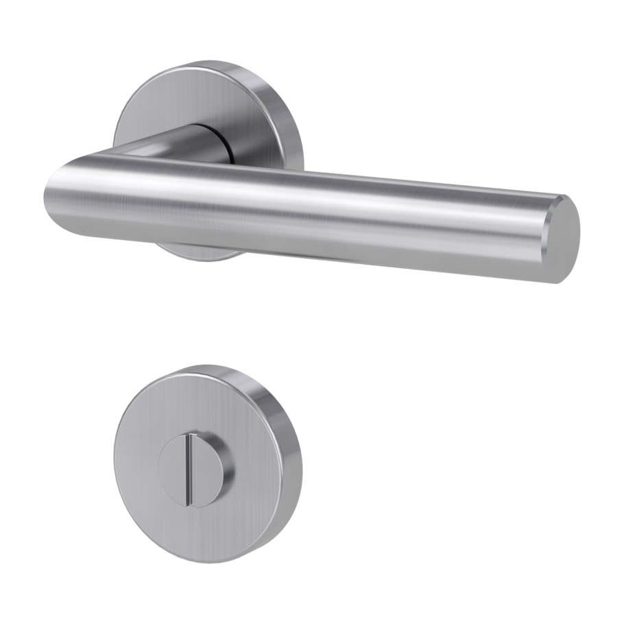 Isolated product image in the left-turned angle shows the GRIFFWERK rose set LUCIA in the version turn and release - brushed steel - clip on technique outside view
