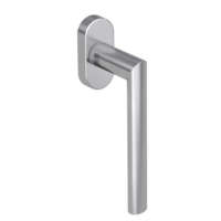 Silhouette product image in perfect product view shows the Griffwerk window handle OVIDA in the version unlockable, brushed steel
