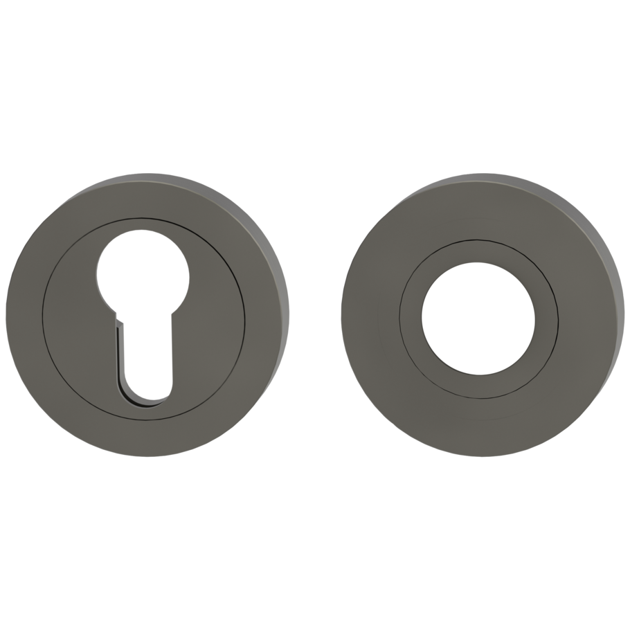 Freigestelltes Produktbild im idealen Blickwinkel fotografiert zeigt den Griffwerk Kombi-Innen-Rosettensatz in der Version Kaschmirgrau, rund mit Zierring, Klipptechnik
