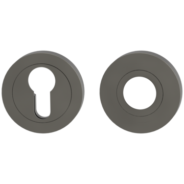 Silhouette product image in perfect product view shows the Griffwerk inner security rose set in the version cashmere grey, round with decoline, clip on