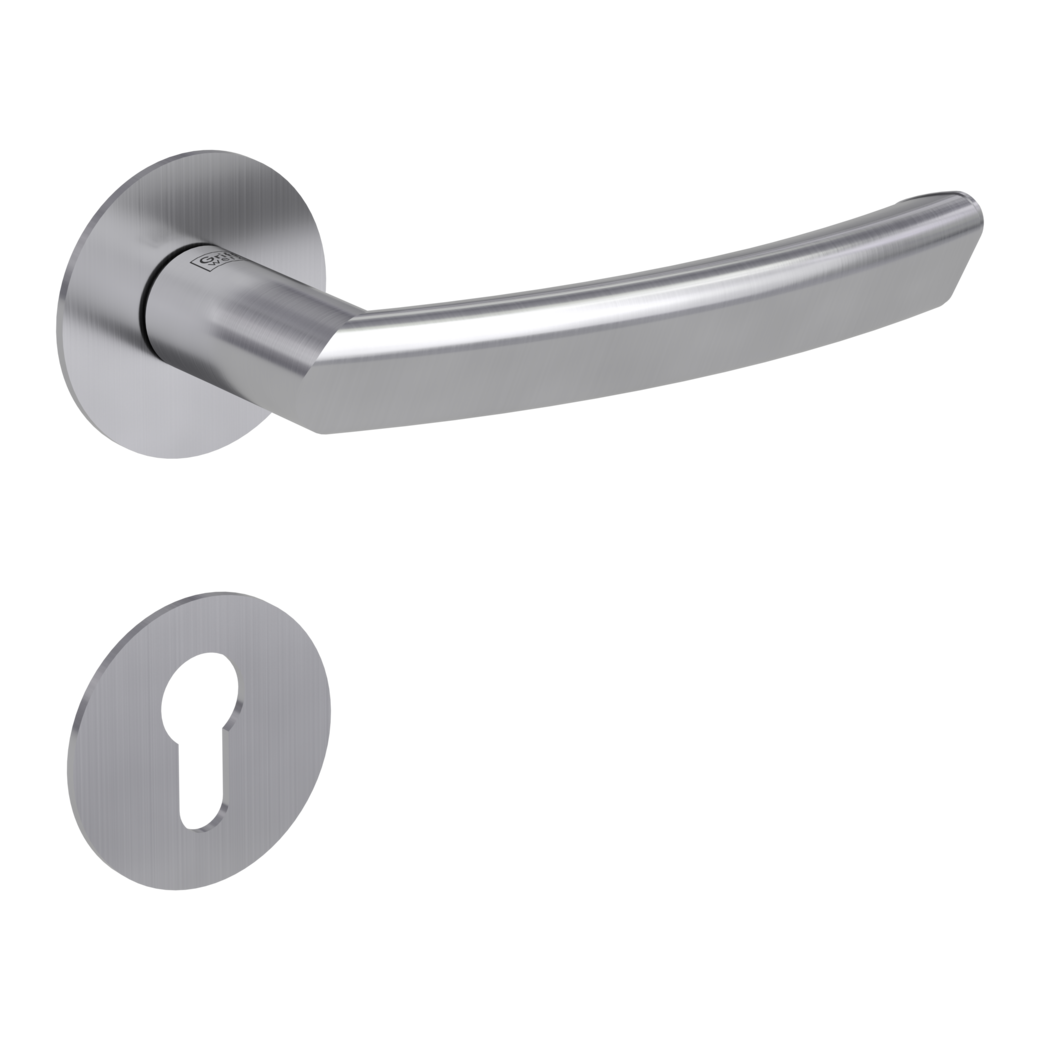 door handle set CRYSTAL PIATTA S flat rose rose set round euro profile brushed steel