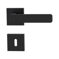 Isolated product image in perfect product view shows the GRIFFWERK rose set square MINIMAL MODERN in the version mortice lock - graphite black - screw on technique