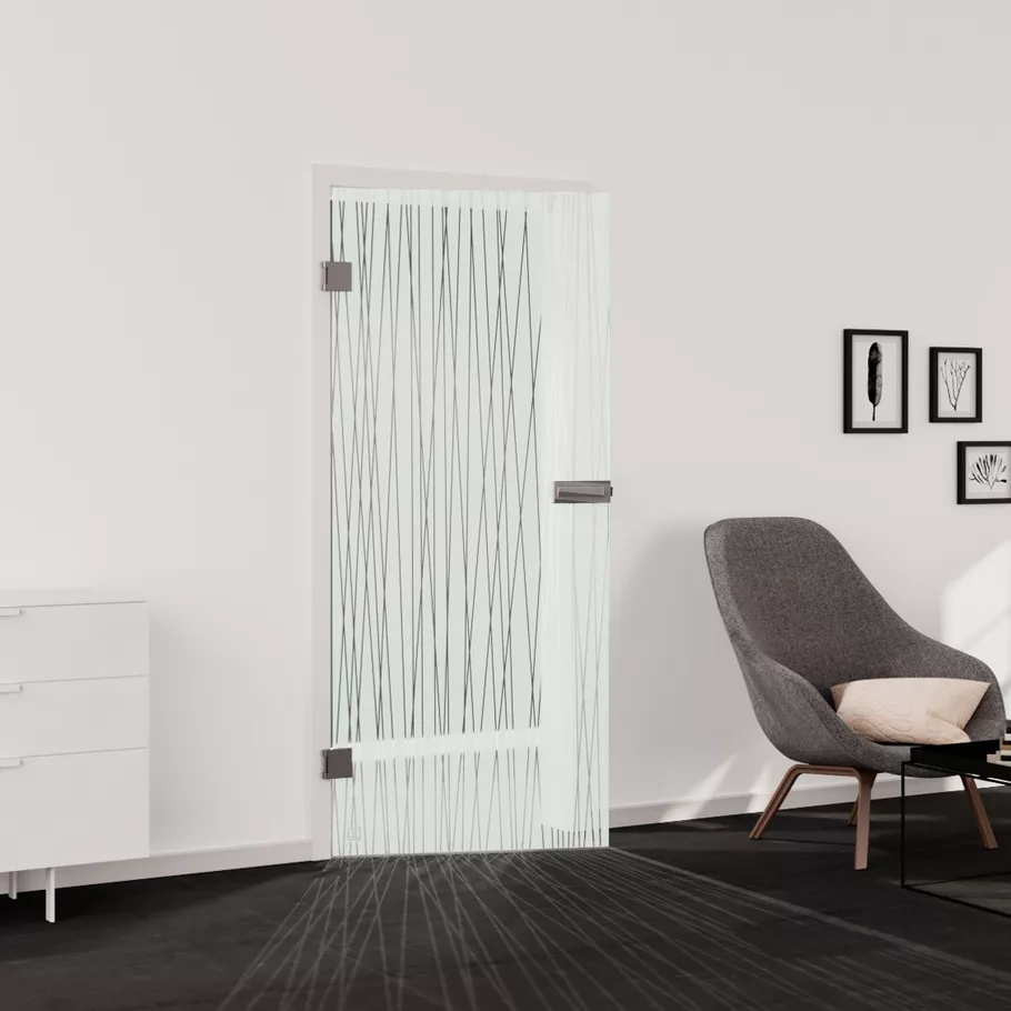 Glasdrehtür RUTIL 561 ESG BASIC GREEN teilmattiert 959x2097x8mm Studio/Office DIN L