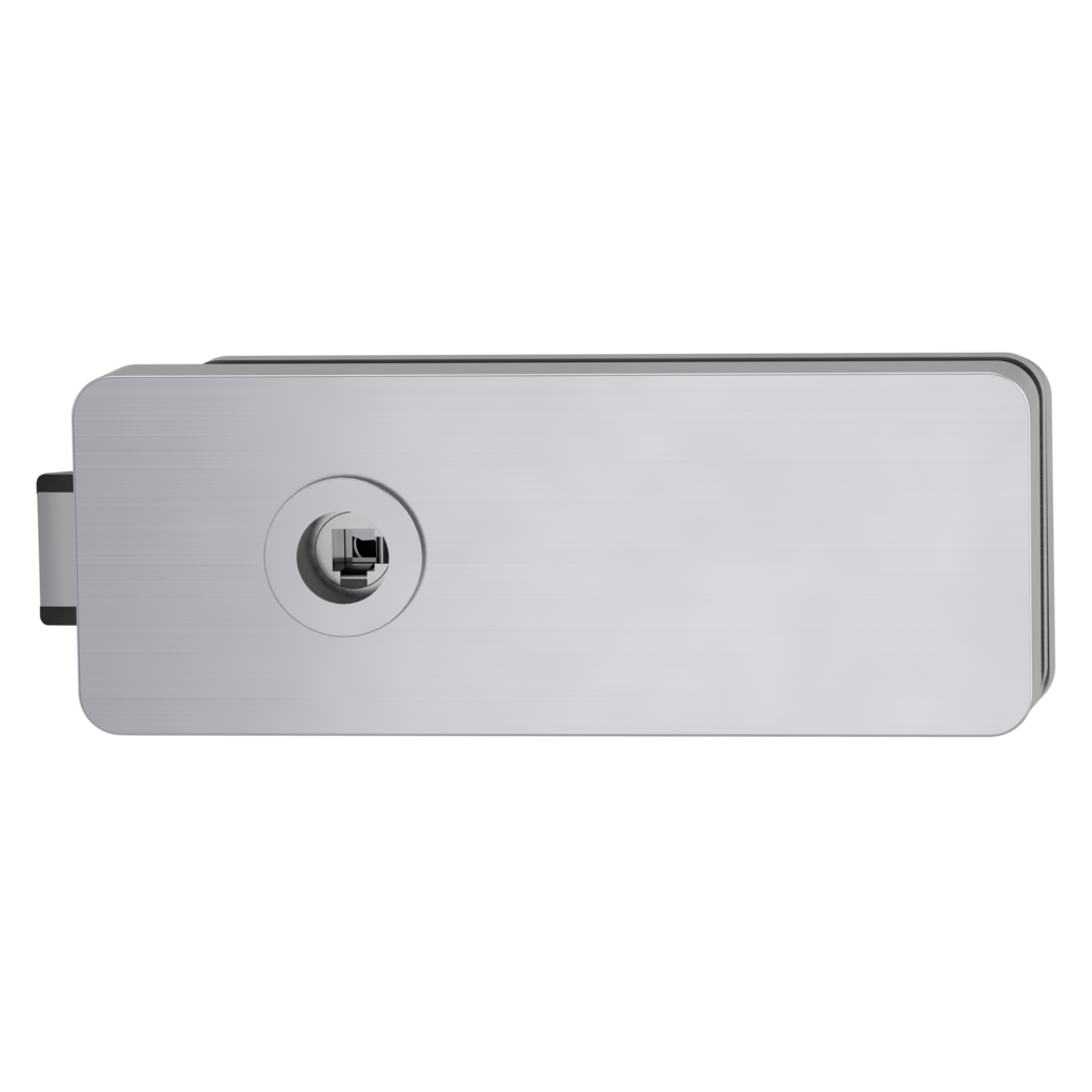 Glass door lock GATE unlockable L/R silent brushed steel look