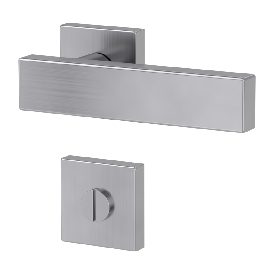 Isolated product image in the left-turned angle shows the GRIFFWERK rose set square CARLA SQUARE in the version turn and release - brushed steel - clip on technique outside view