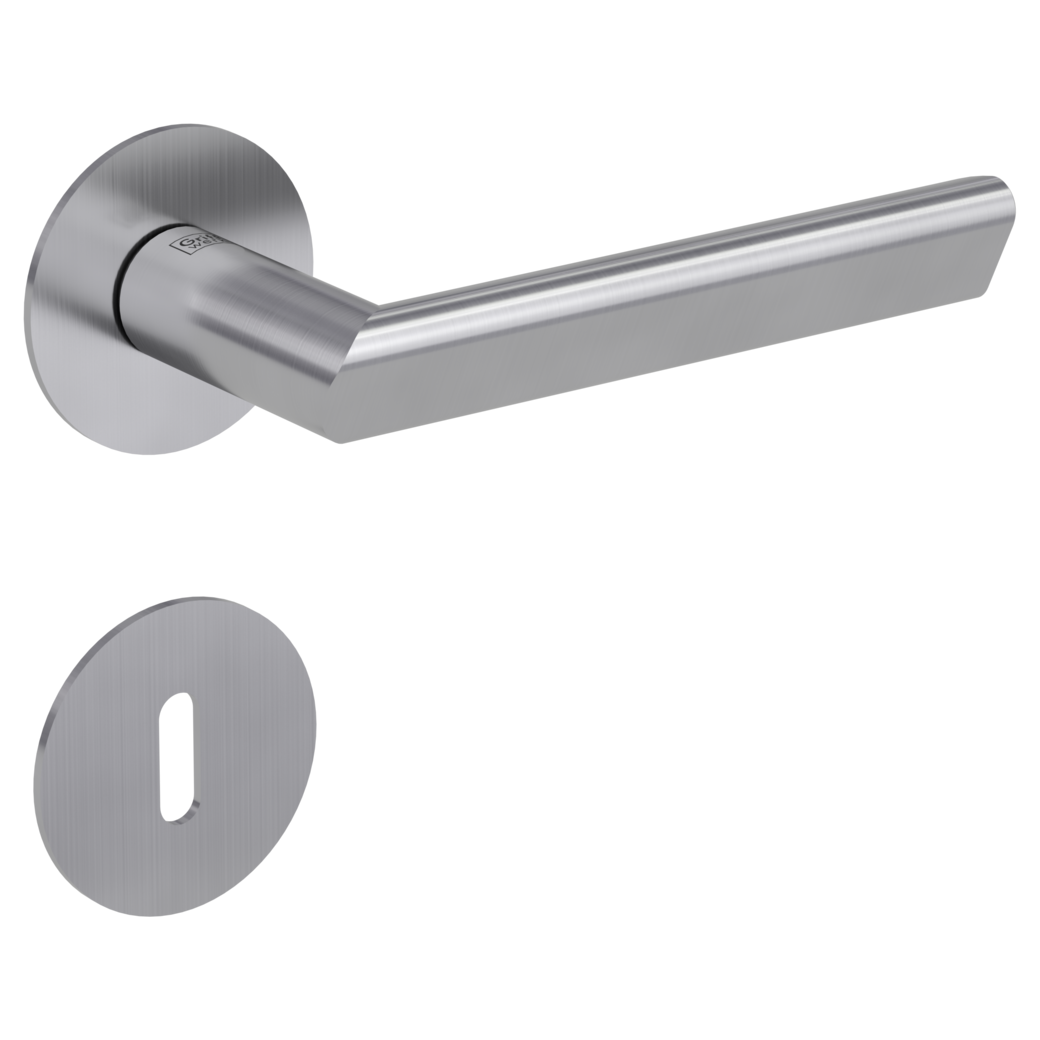 TRI 134 door handle set Flat escutcheons round Satin stainless steel cipher bit