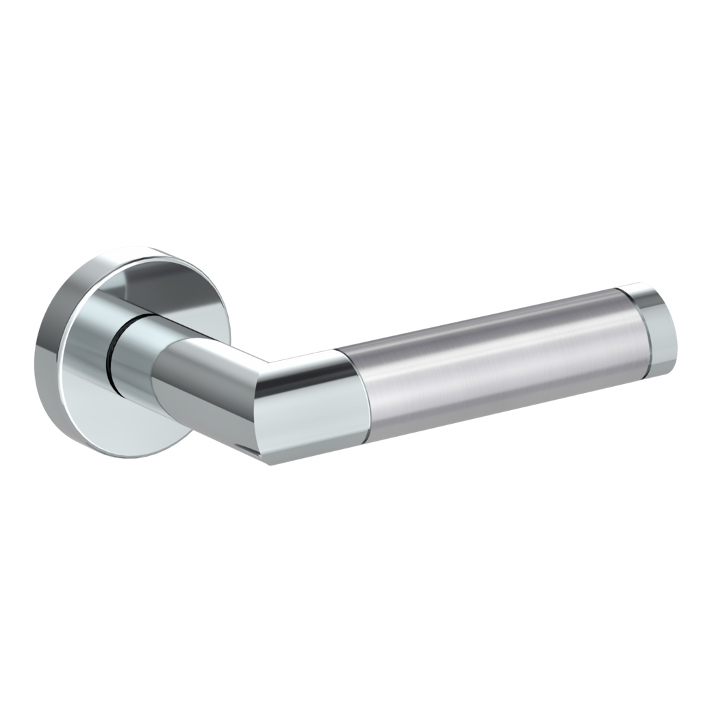 LOREDANA door handle set Clip-on system GK3 round escutcheons Polished-satin stainless steel OS