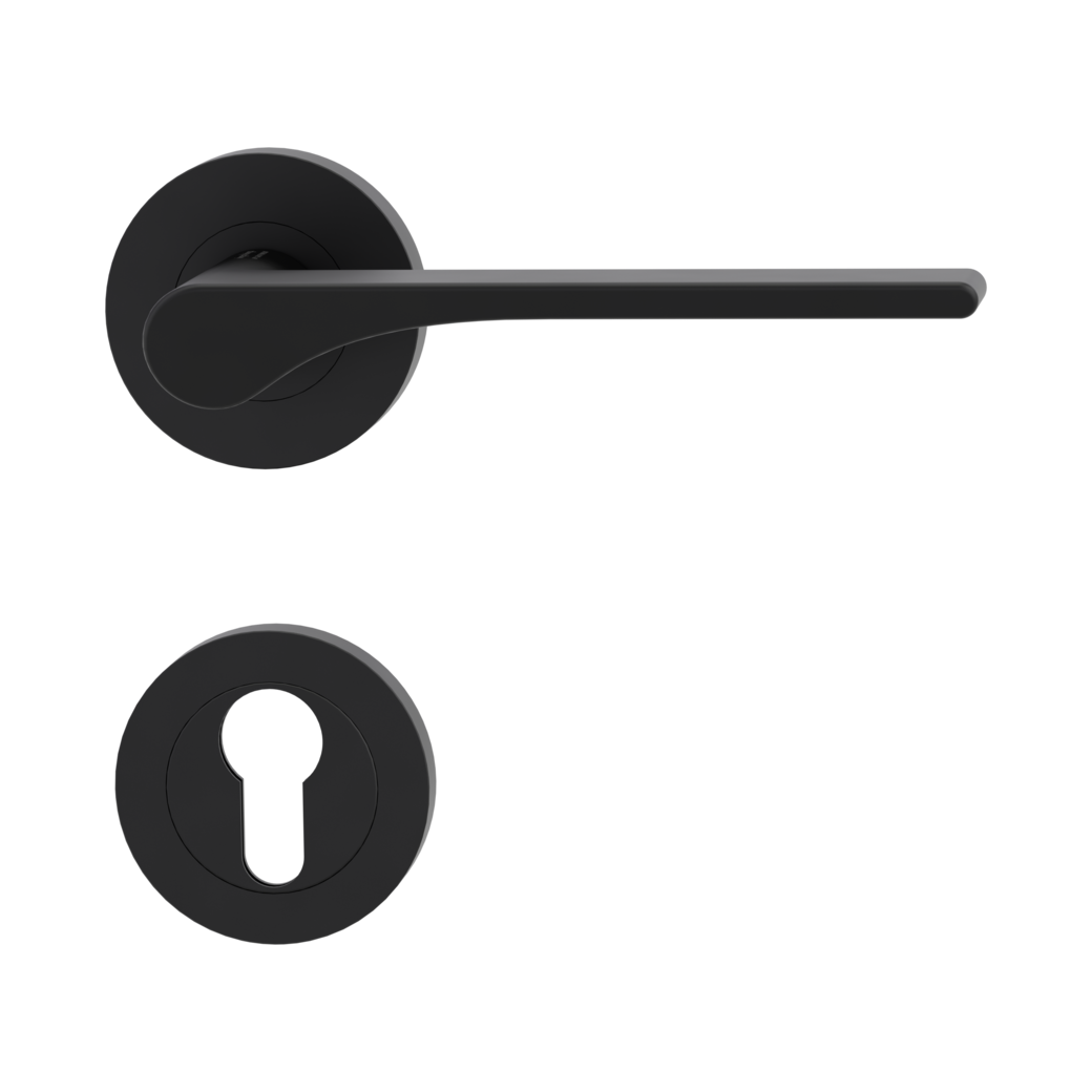 LEAF LIGHT door handle set Screw-on system GK4 round escutcheons Profile cylinder graphite black