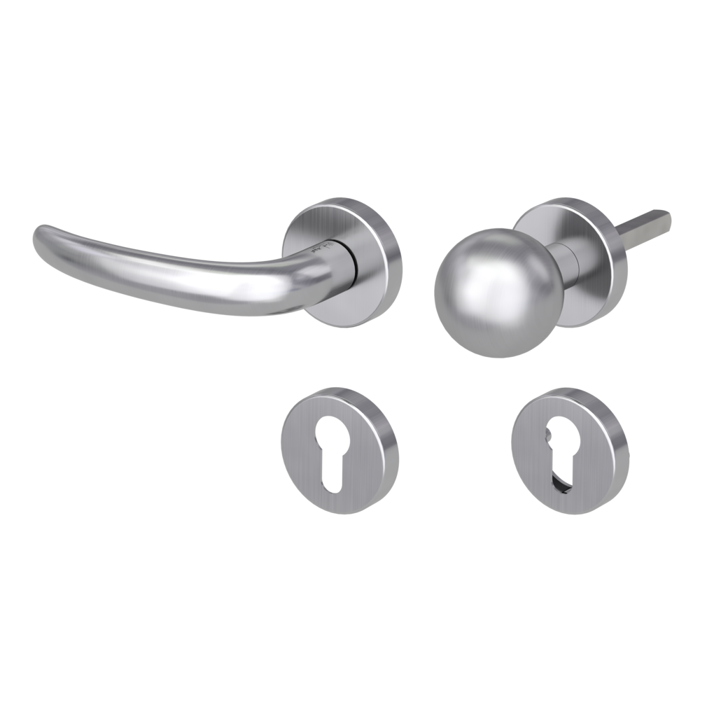knob handle rose set ULMER GRIFF clip on FP rose set round knob R4 38-50mm brushed steel L