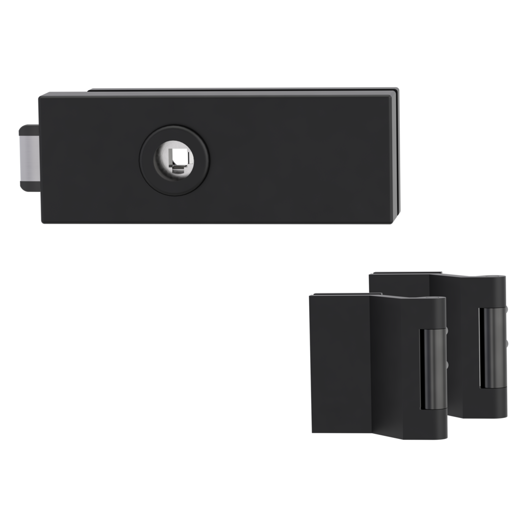 glass door lock set PURISTO S unlockable silent 3-part hinges graphite black