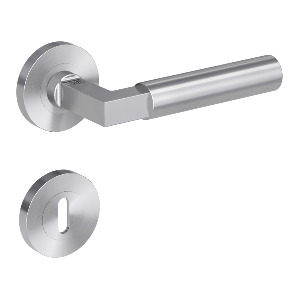 door handle set METRICO PROF screw on cl4 rose set round mortice lock brushed steel