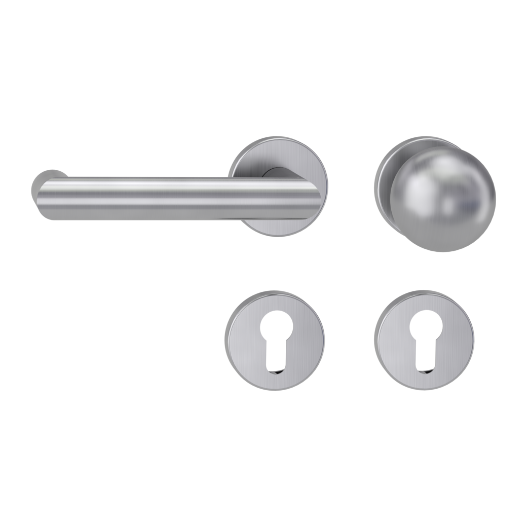 knob handle rose set LUCIA clip on panic rose set round knob R4 38-50mm brushed steel L