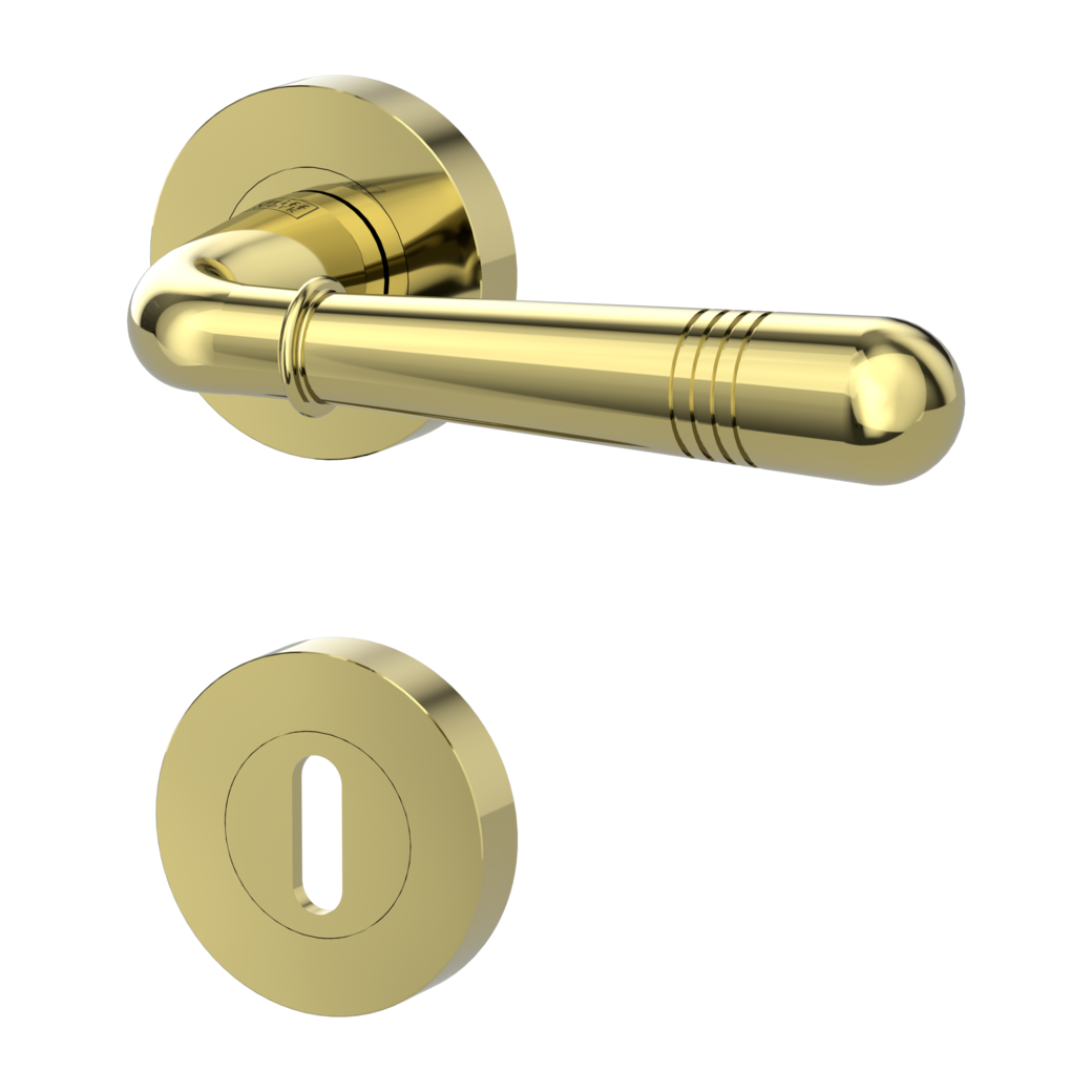 FABIA door handle set Screw-on system GK4 round escutcheons Cipher bit brass effect