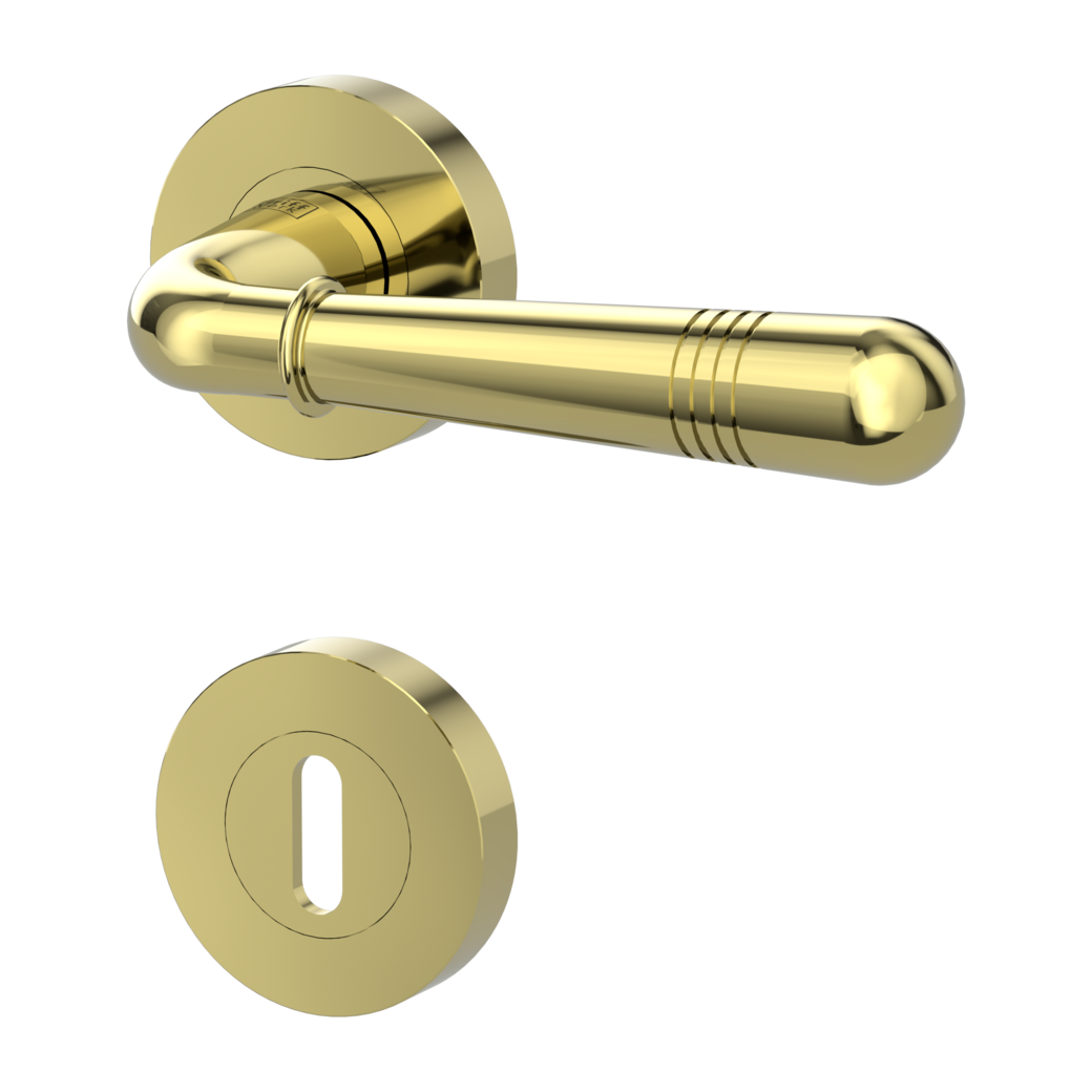 door handle set FABIA screw on cl4 rose set round mortice lock brass look