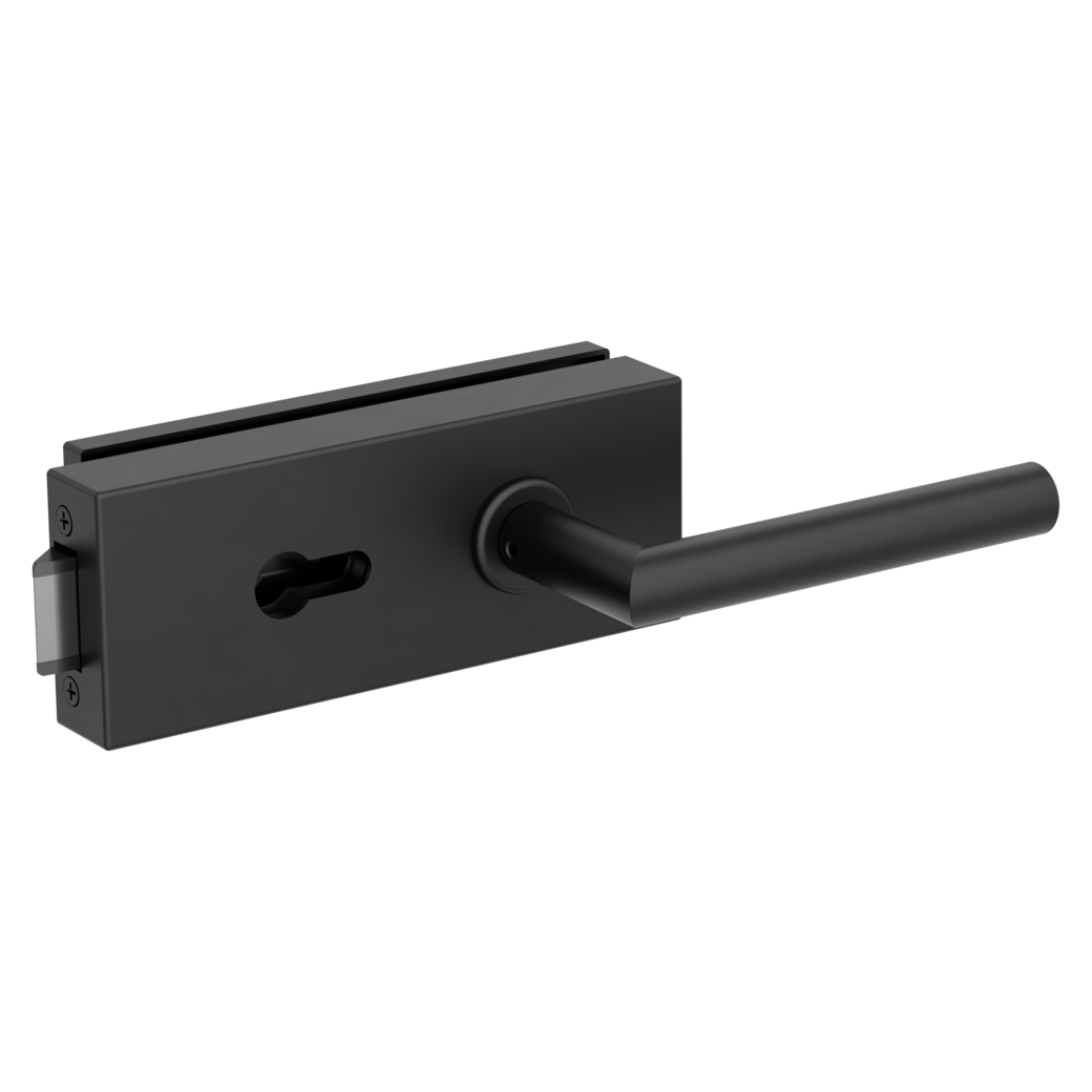 glass door lock set FABRICO euro profile silent 3-part hinges L-FORM black graphite black