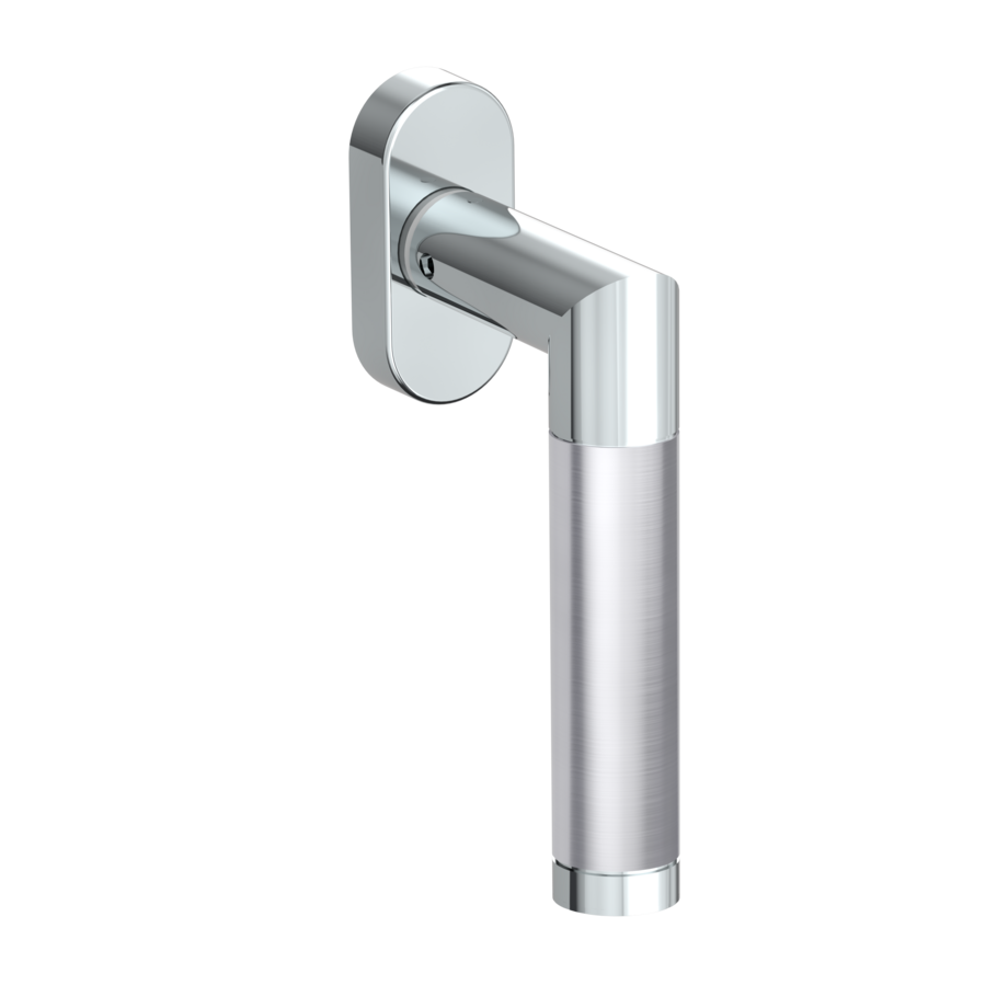 Silhouette product image in perfect product view shows the Griffwerk window handle CHRISTINA in the version unlockable, polished/brushed steel