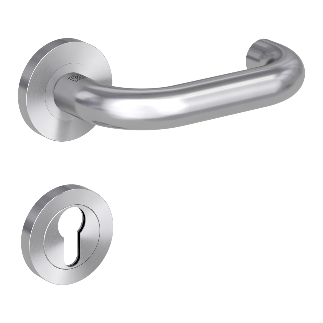 door handle set ALESSIA PROF screw on FP rose set round euro profile brushed steel