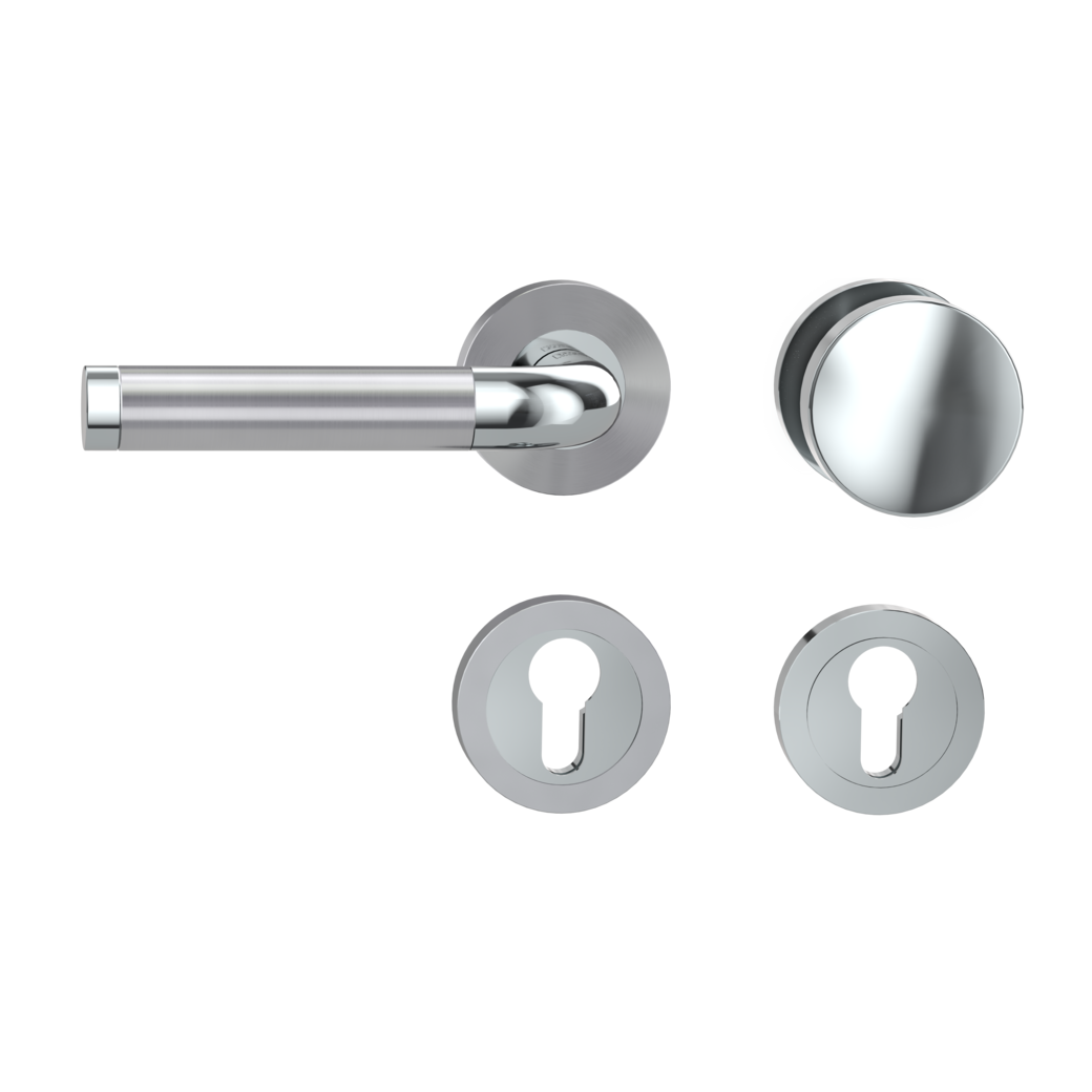 knob handle rose set SIMONA screw on cl4 rose set round knob R2 chrome/brushed steel L