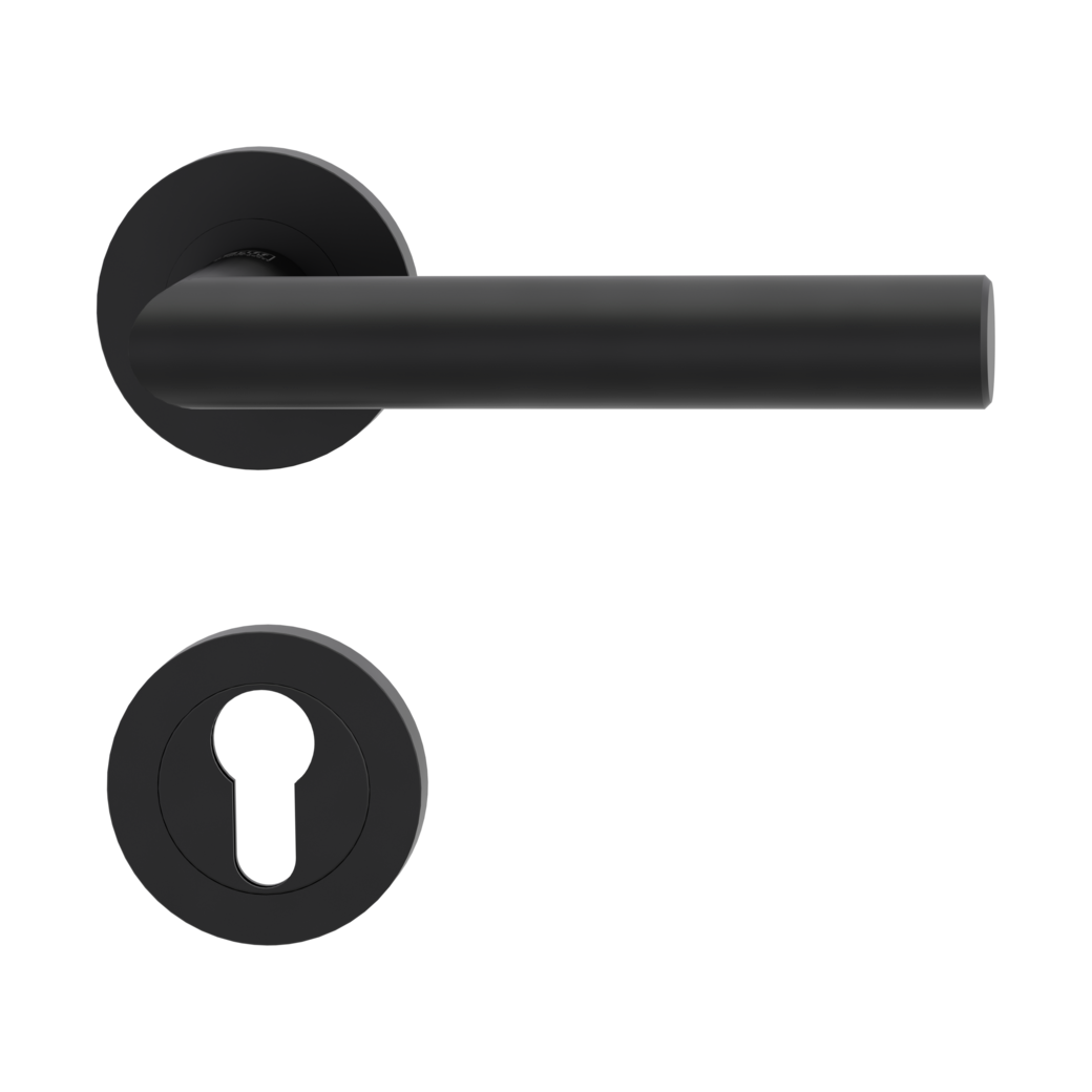 Garniture de poignée de porte LUCIA PROF Technique de vissage GK3 rosaces rondes Cylindre profil européen noir graphite
