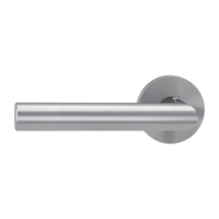 The image shows the Griffwerk door handle set LUCIA PROF in the version with rose set round smart2lock 2.0 screw on brushed steel