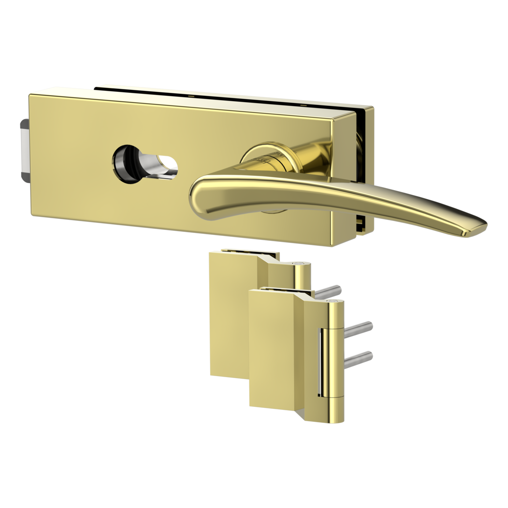 glass door lock set PURISTO S euro profile silent 3-part hinges MARISA brass look