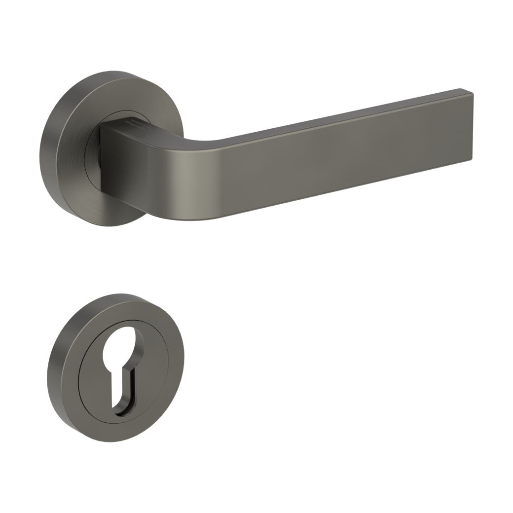 GRAPH door handle set Screw-on system GK4 round escutcheons Profile cylinder cashmere grey