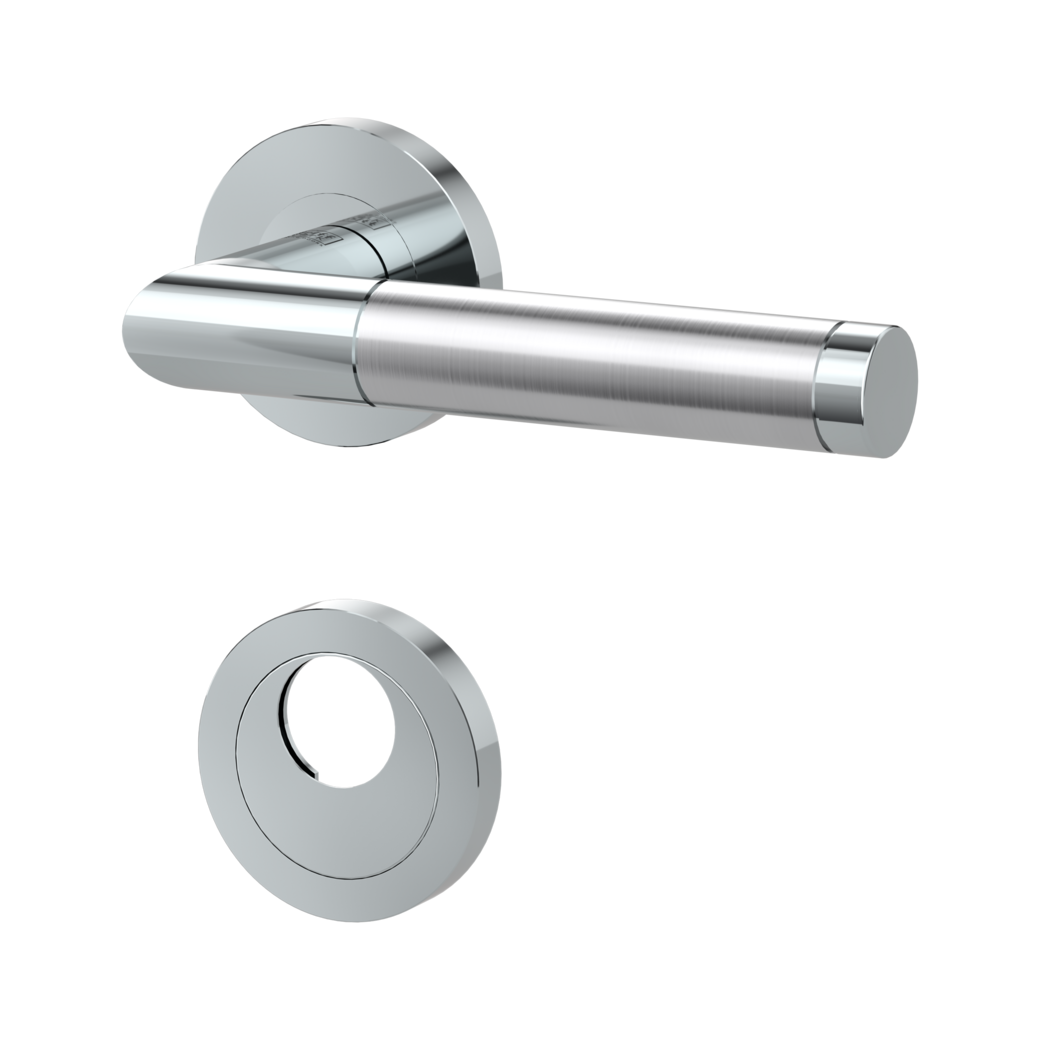 door handle set LOREDANA PROF screw on cl3 rose set round swiss profile polished/brushed steel