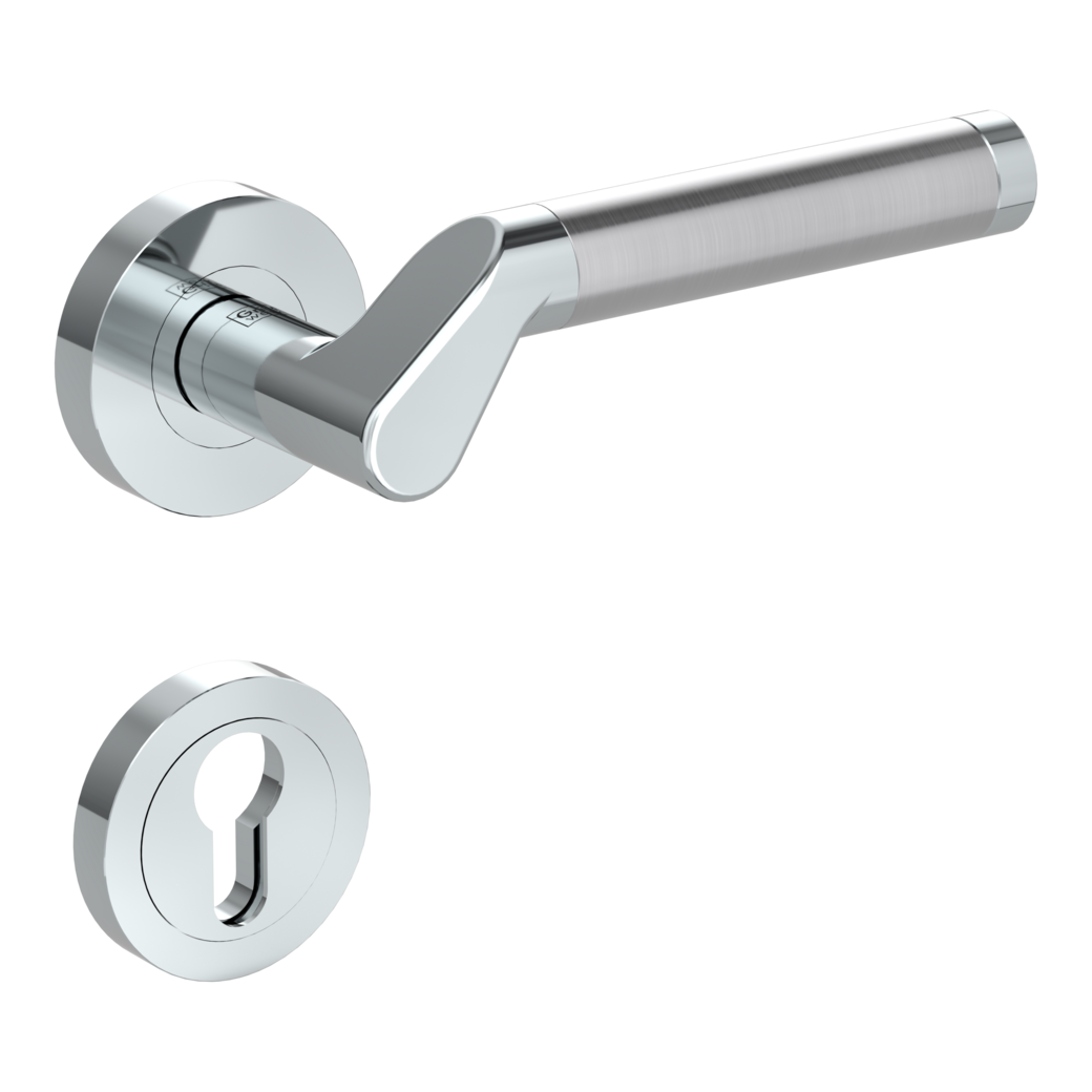 door handle set CORINNA screw on cl4 rose set round euro profile chrome/brushed steel