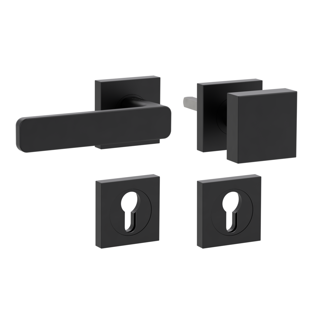 MINIMAL MODERN alternate set Screw-on sys.GK4 straight-edged escut. Knob SQUARE 34-45mm graphite black L