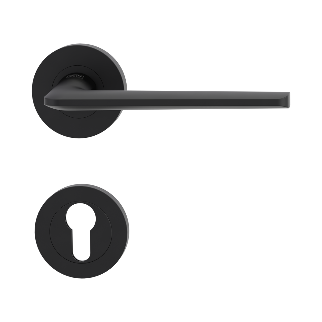 REMOTE door handle set Screw-on system GK4 round escutcheons Profile cylinder graphite black