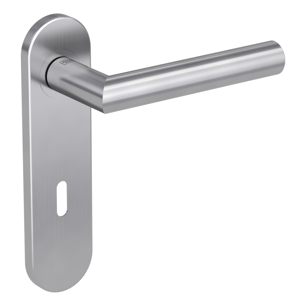 LUCIA PROF door handle set Screw-on system GK4 round short backpl. Satin stainless steel cipher bit