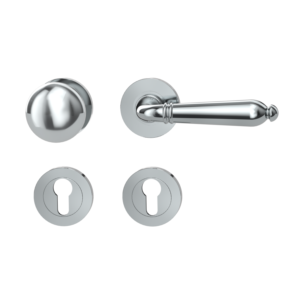 knob handle rose set CAROLA screw on cl4 rose set round knob R21 chrome R