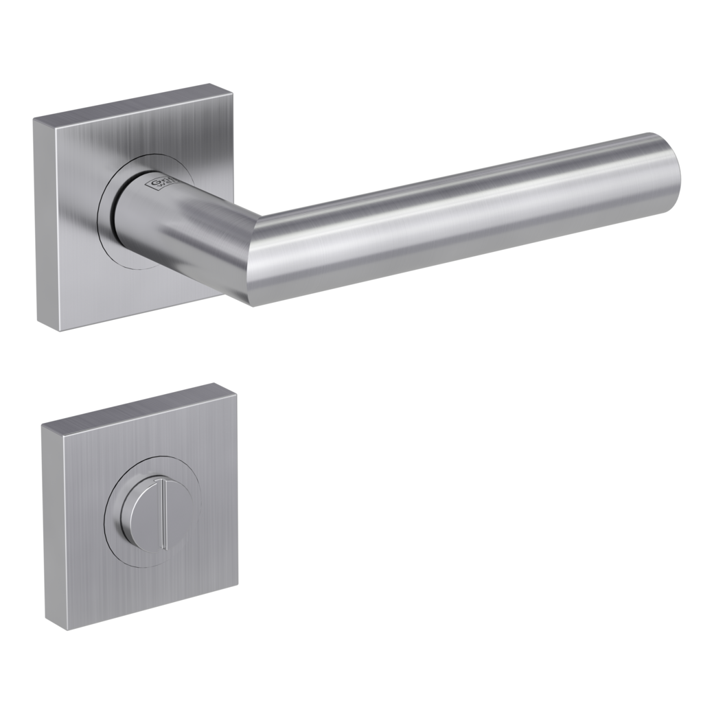 LUCIA PROF door handle set Screw-on sys.GK3 straight-edged escut. WC satin stainless steel