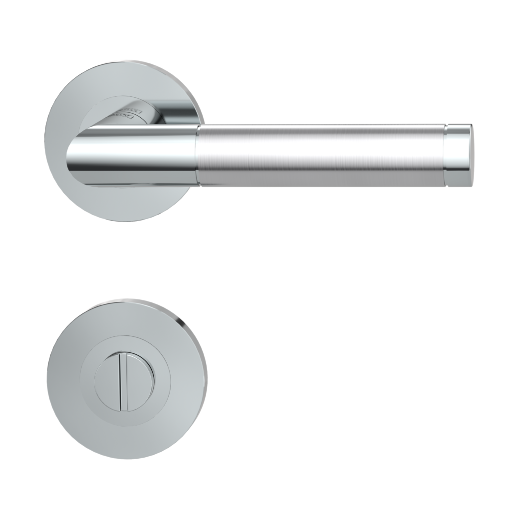 LOREDANA PROF door handle set Screw-on system GK3 round escutcheons Polished-satin stainless steel WC