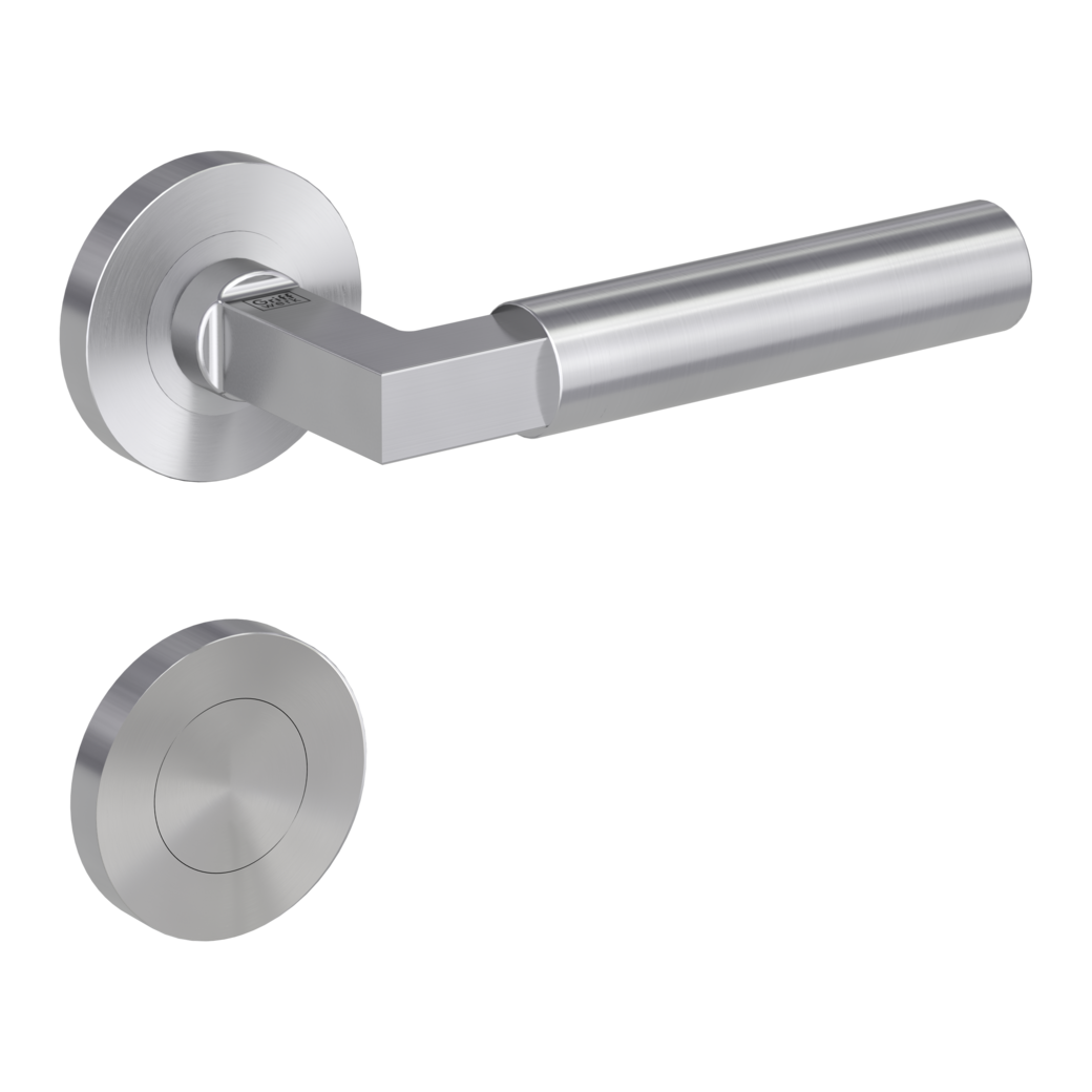 door handle set METRICO PROF screw on cl4 rose set round blank rose brushed steel