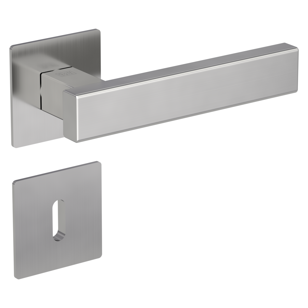 CUBICO PIATTA S QUATTRO door handle set Flat escutcheons straight-edged Satin stainless steel cipher bit