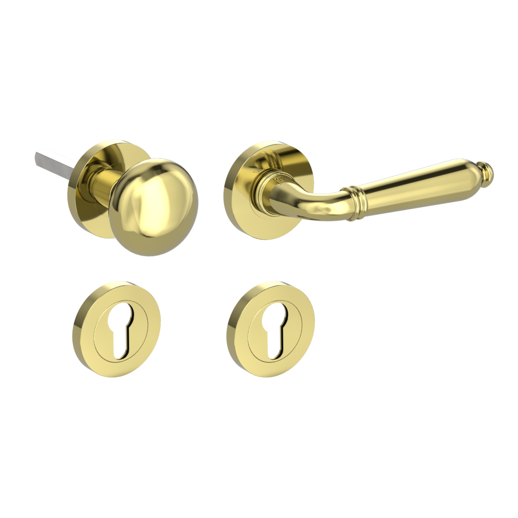 CAROLA alternate set Screw-on system GK4 round escutcheons Knob R21 brass effect R