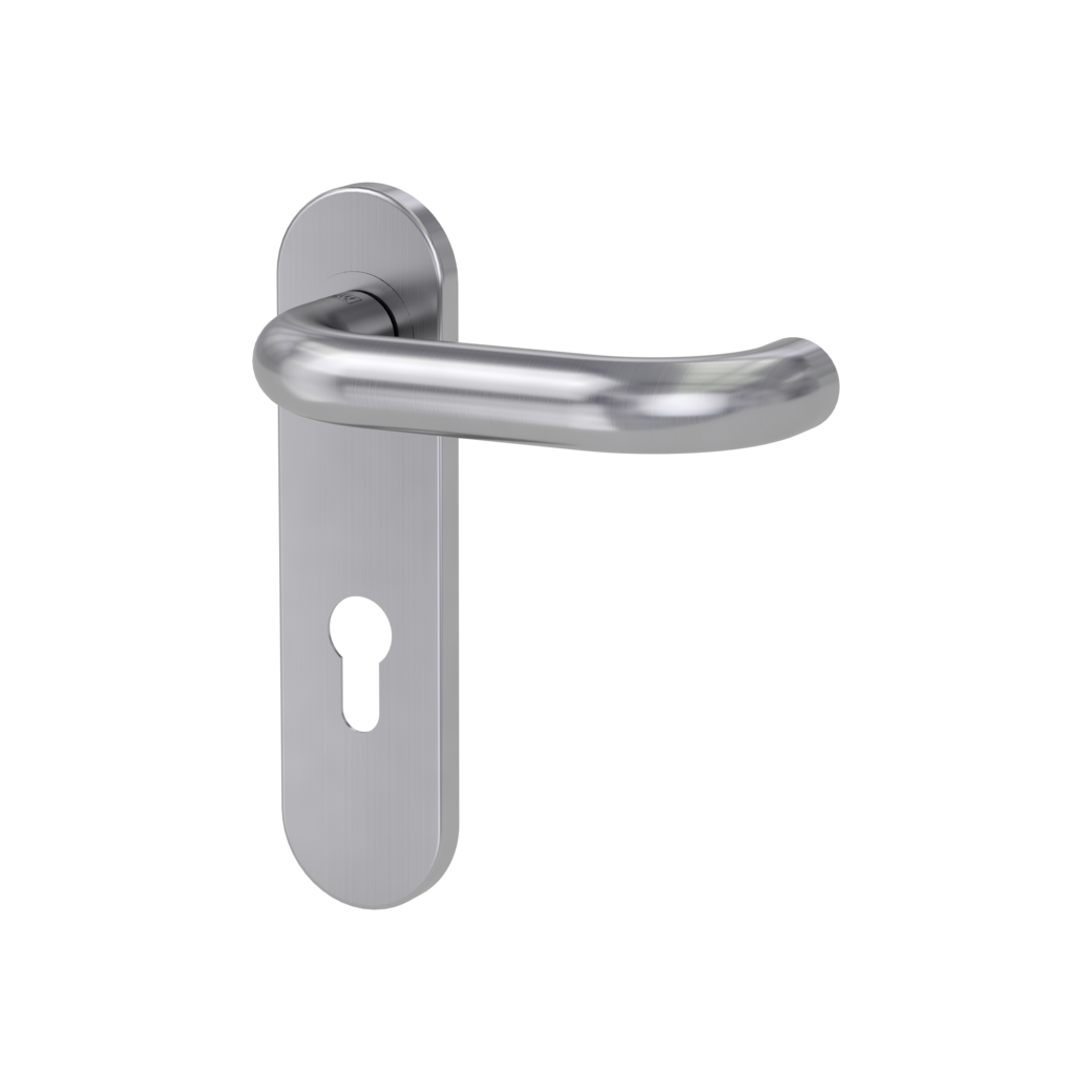 door handle set ALESSIA PROF screw on cl4 short plate round euro profile brushed steel