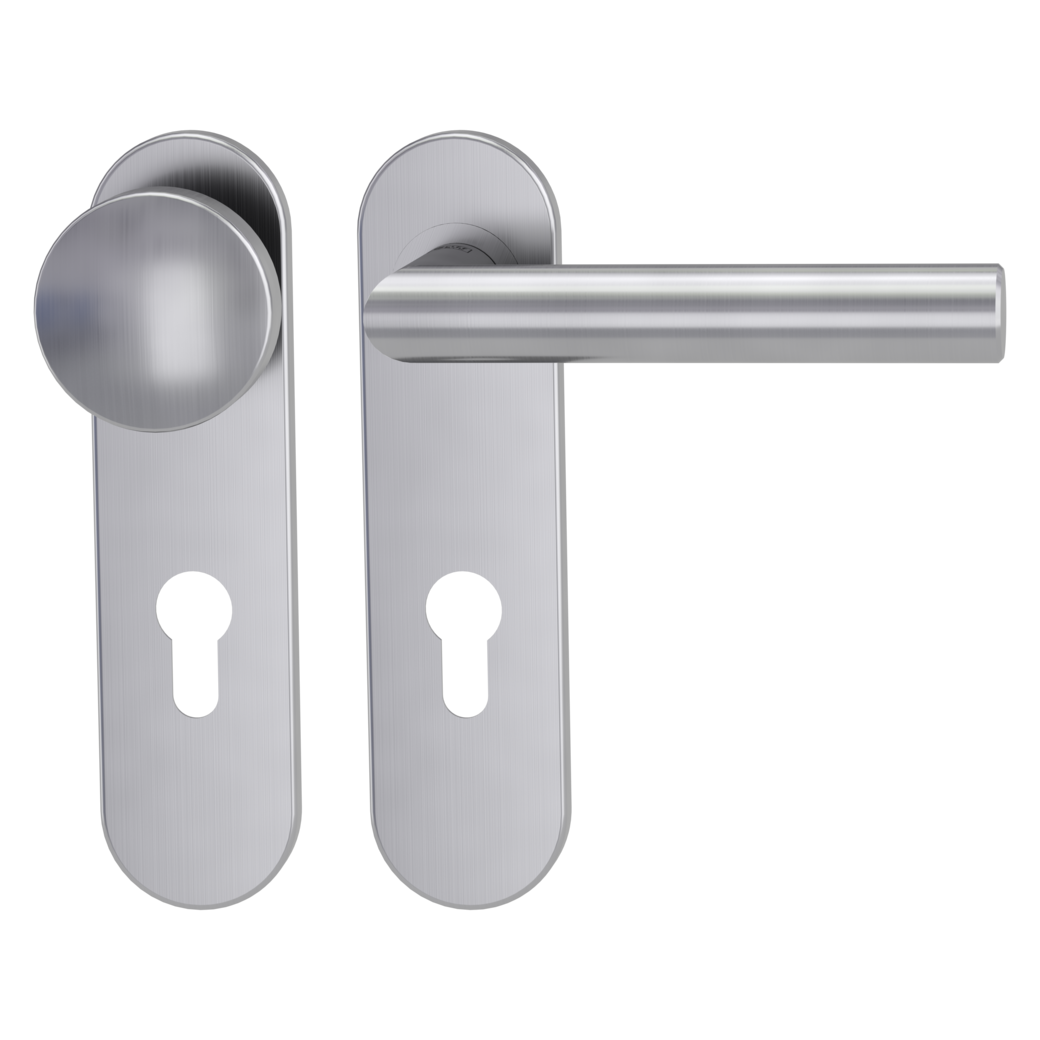 knob handle rose set LUCIA PROF screw on cl4 short plate round knob R2 brushed steel R